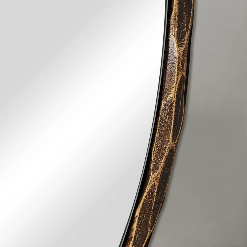 Vintage Round Bathroom Vanity Mirror | Hand-Hammered Iron Frame, Forged Bronze, 28" x 28"