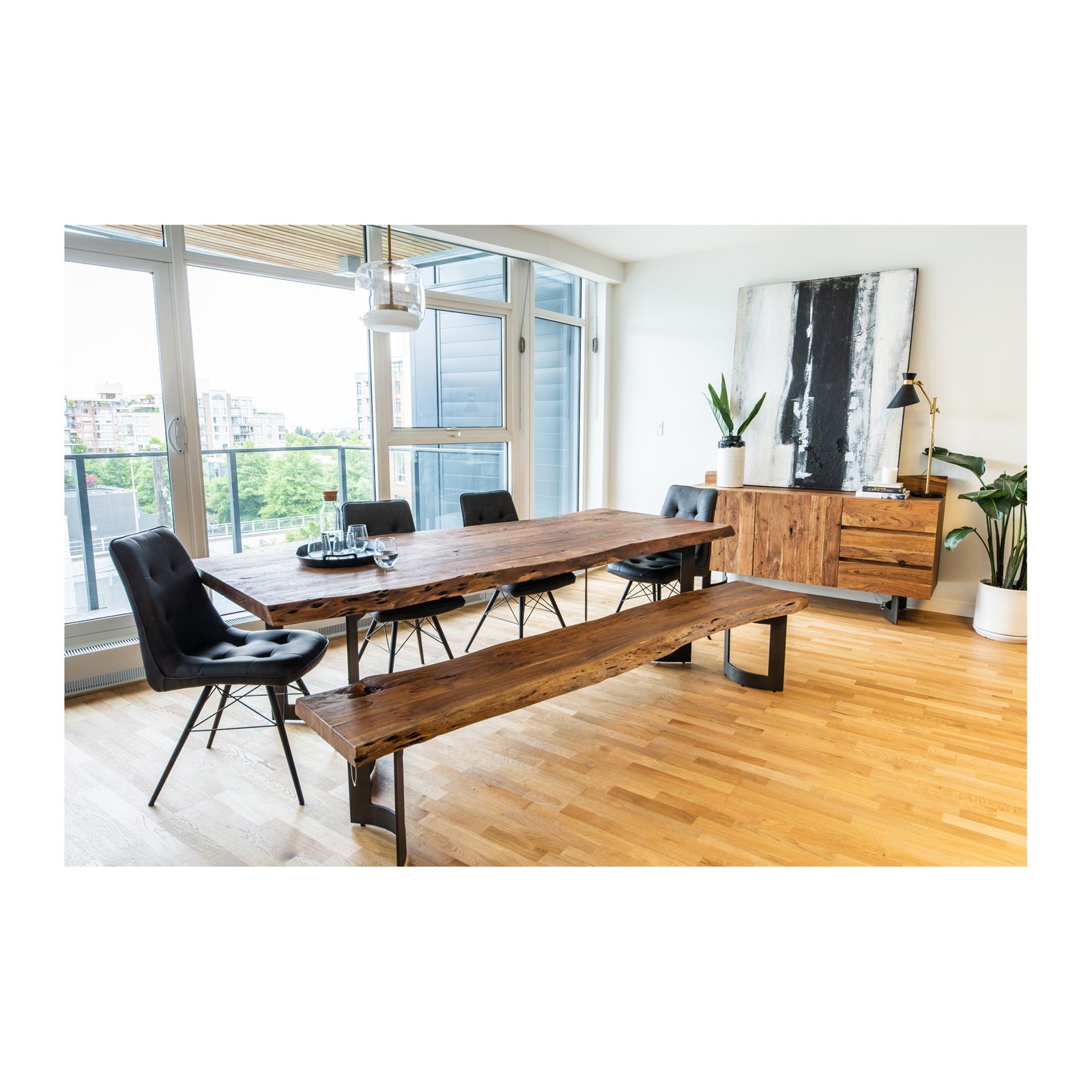 Burnell solid wood Bench, 18" H x 92" W x 15" D, Brown/Black