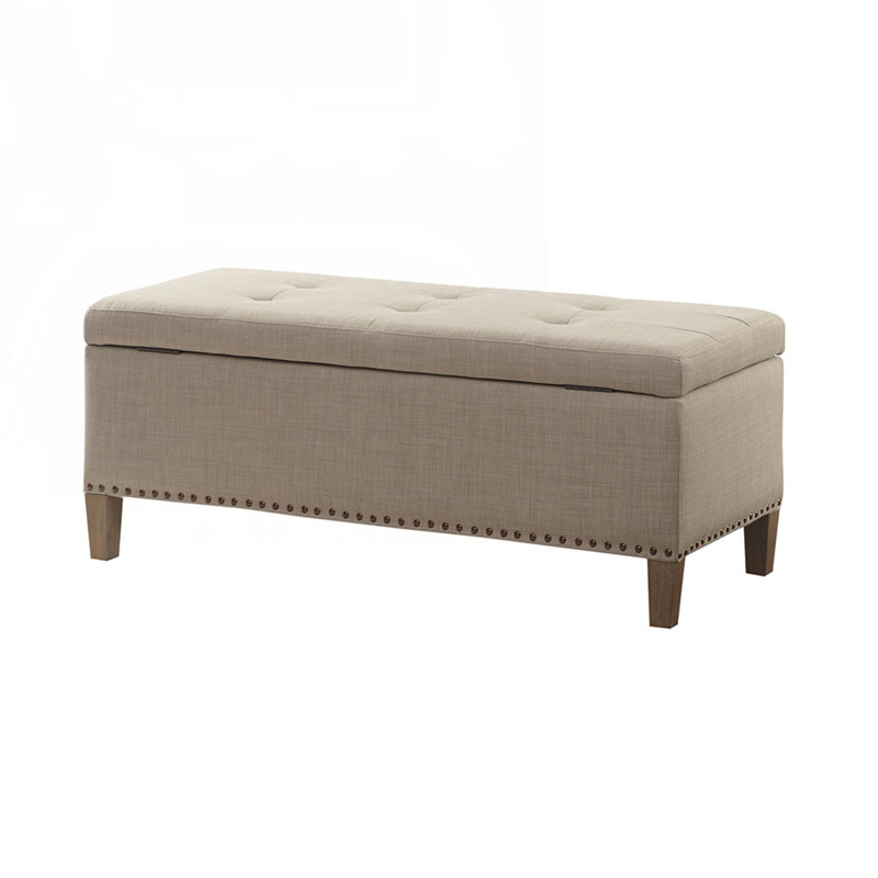 Banc de rangement capitonné à fermeture douce, Gris clair, Chêne
