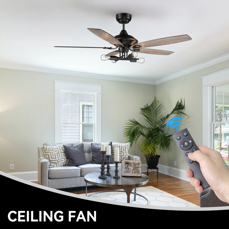 Ventilateur de plafond standard à 5 pales de 52 po avec télécommande et ensemble d'éclairage inclus Elvar
