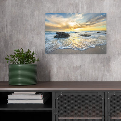 «Serene Beach Sunset», art mural côtier paisible et serein