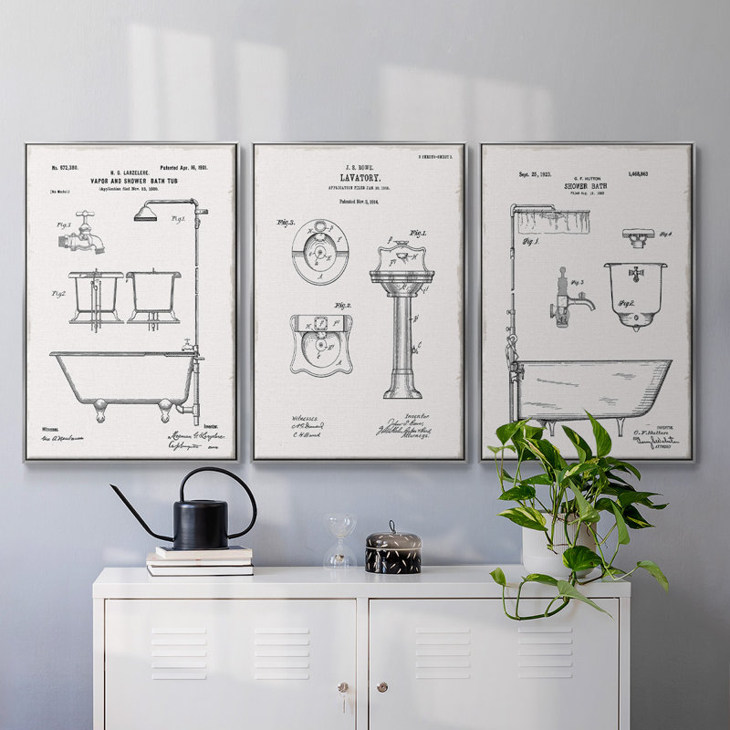 " Vintage Bath I " 3 - Pieces, 24" H x 48" W  x 2" D, Silver