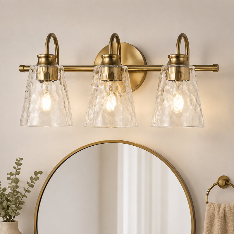 Applique murale 3 lumières pour salle de bain avec abat-jour en verre transparent pétales de cristal