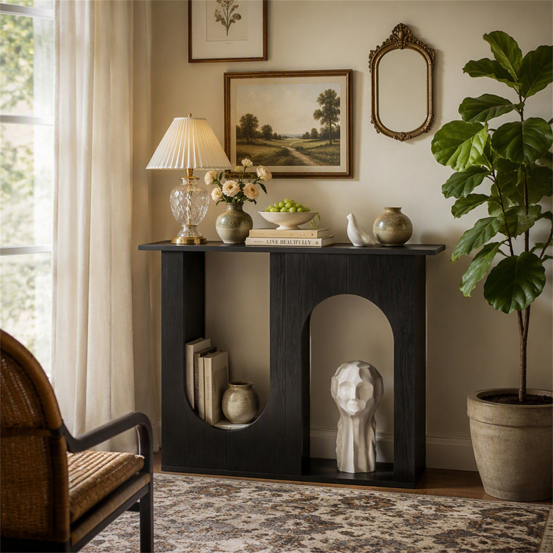 Console de 100 cm (39,4 po), table d'appoint étroite à placer derrière un canapé, design arqué