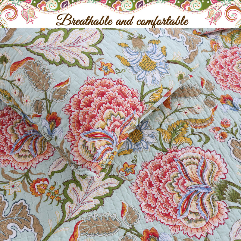 Cotton Floral Quilt, King Quilt + 2 King Shams