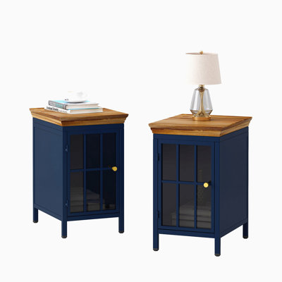 Nightstand With Storage Cabinet & Solid Wood Tabletop, Bedside Table, Sofa Side Coffee Table For Bedroom, Living Room(Set Of Two Pieces)