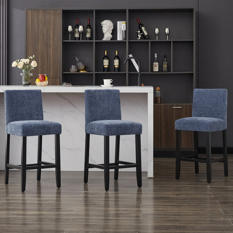 Upholstered Bar & Counter Stool With Solid Wood Frame, 1, Blue/Chenille, Counter Stool (26” Seat Height)
