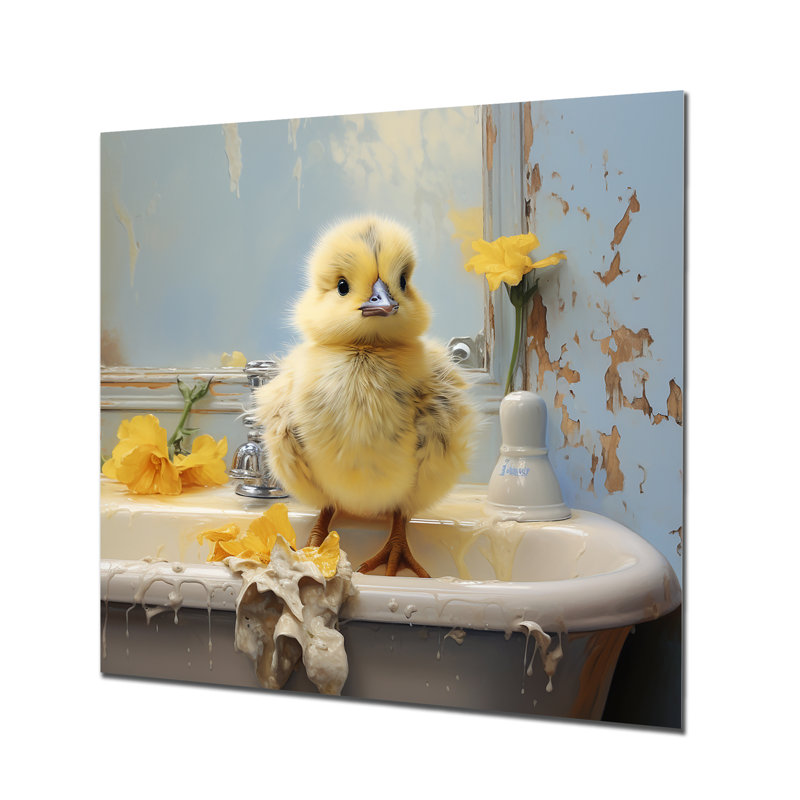 «Yellow Duck Bathroom Dip IV», art mural souris en métal, H 16 po x l 16 po