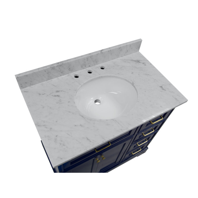 Ensemble de meuble-lavabo simple 36 po Ronnie, Marbre de Carrare, Bleu royal