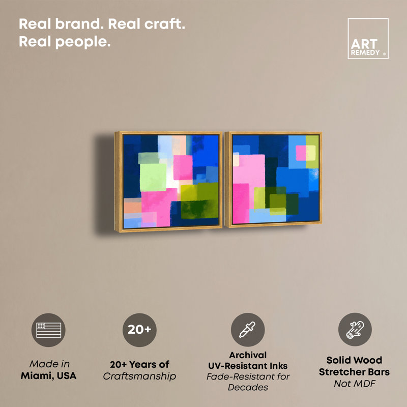 «Bright Blocks Duo», reproduction d'art sur toile encadrée par Art Remedy, cadre doré, 40 x 40, H 41 po x l 41 po