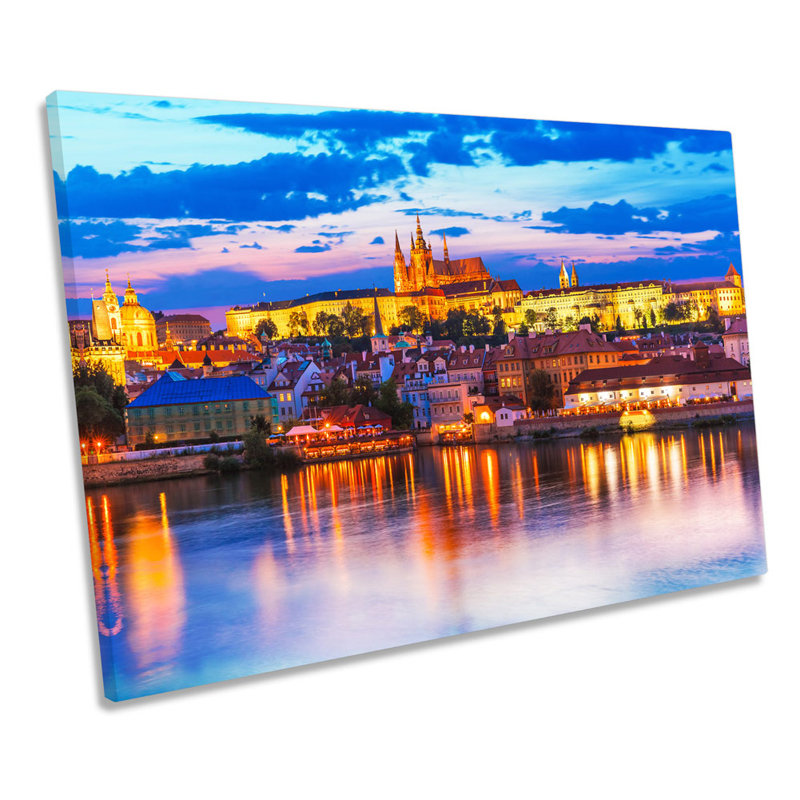 Prague City Sunset Skyline - Wrapped Canvas Print, 50.8cm H x 76.2cm W x 2cm D
