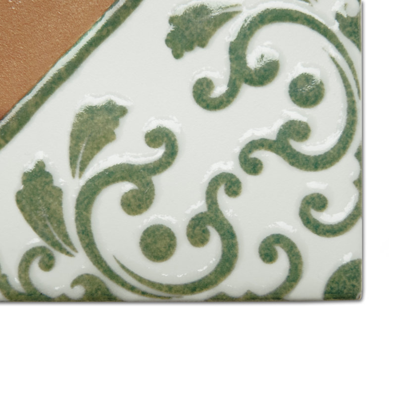 Sentier des Ocres Deco 7.88" x 7.88" Porcelain Spanish Wall & Floor Tile, Brown/White/Green