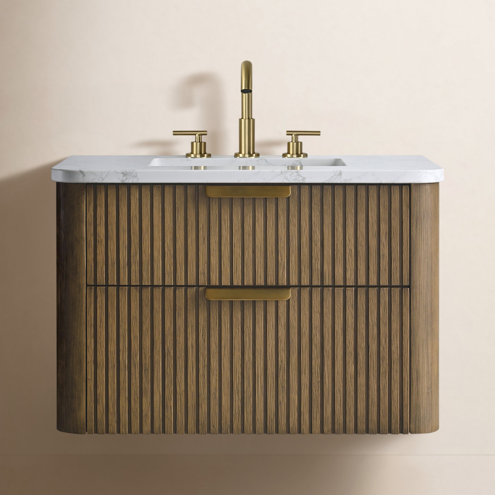 Liljan 30" Oak Single Bathroom Vanity, Aged Oak/Brushed Bronze