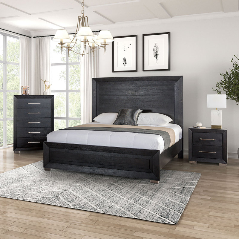 Ensemble de chambre à coucher 3 pièces Bellête (1 lit + 1 table de chevet + 1 commode), 3 Pcs: Bed, Nightstand, Chest