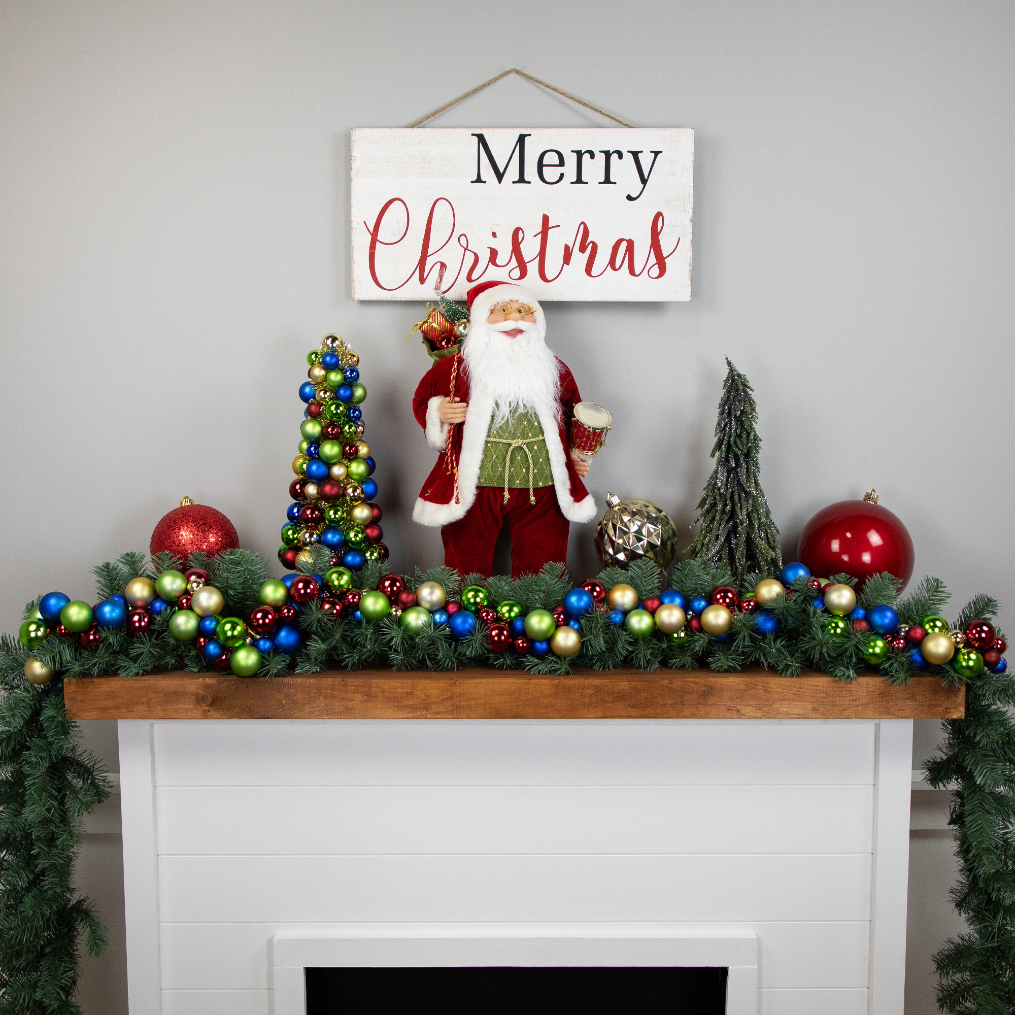 6' Shatterproof Ball 3-Finish Christmas Garland, Green/Red/Blue