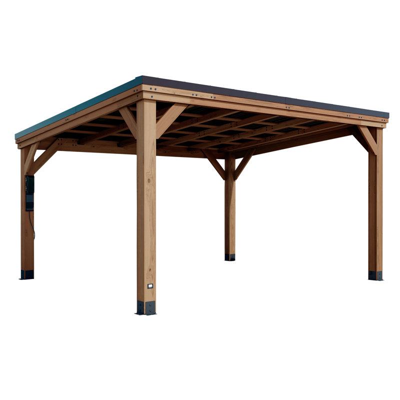 Backyard Discovery Arcadia Pitched Roof Cedar Wood Outdoor Patio Gazebo With Powerport 4.4m X 3.7m (14ft X 12ft)