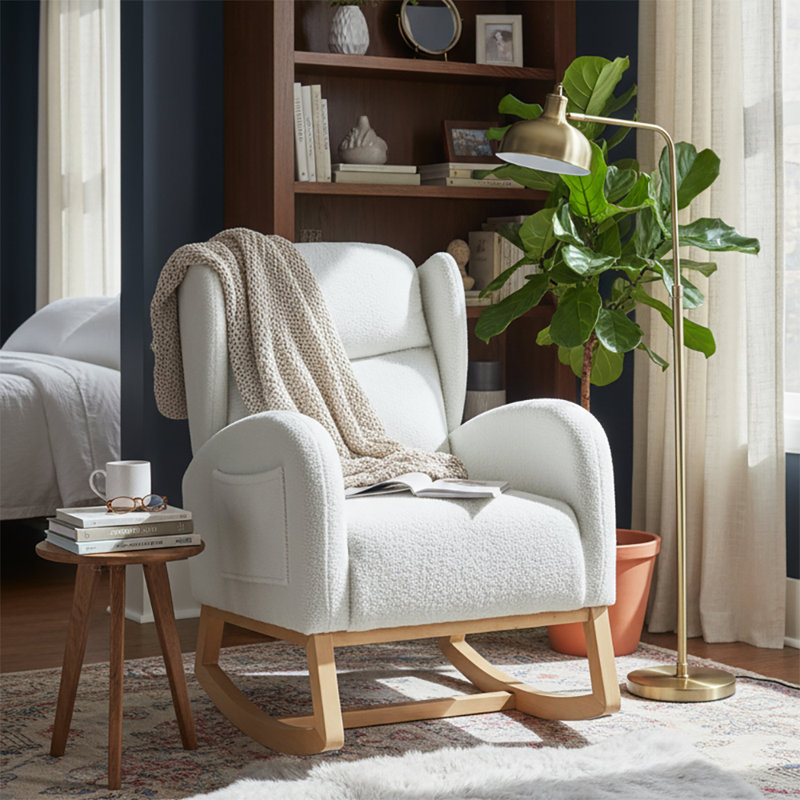 Chaise berçante à oreilles rembourrée Classic, Ivoire ivoire