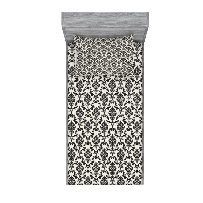 Microfiber Damask Sheet Set, Twin Sheet Set with Fitted Sheet