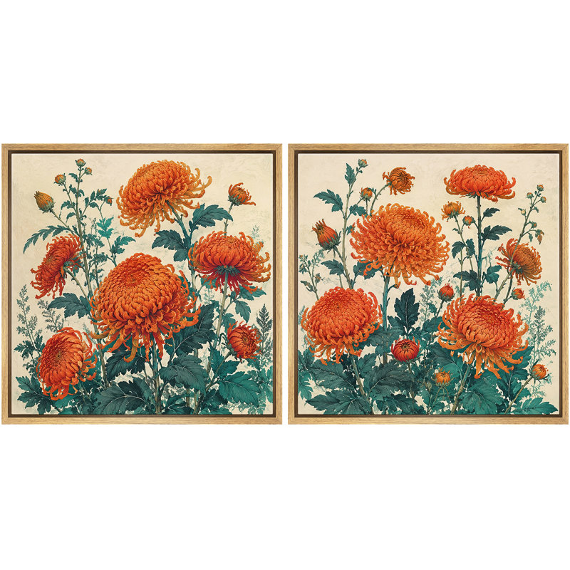 Ensemble de 2 reproductions d'art sur toile encadrée de jardin, H 24 po x l 24 po x P 1,5 po, Encadré naturel