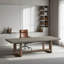 Rectangular solid wood desk in imitation cement gr