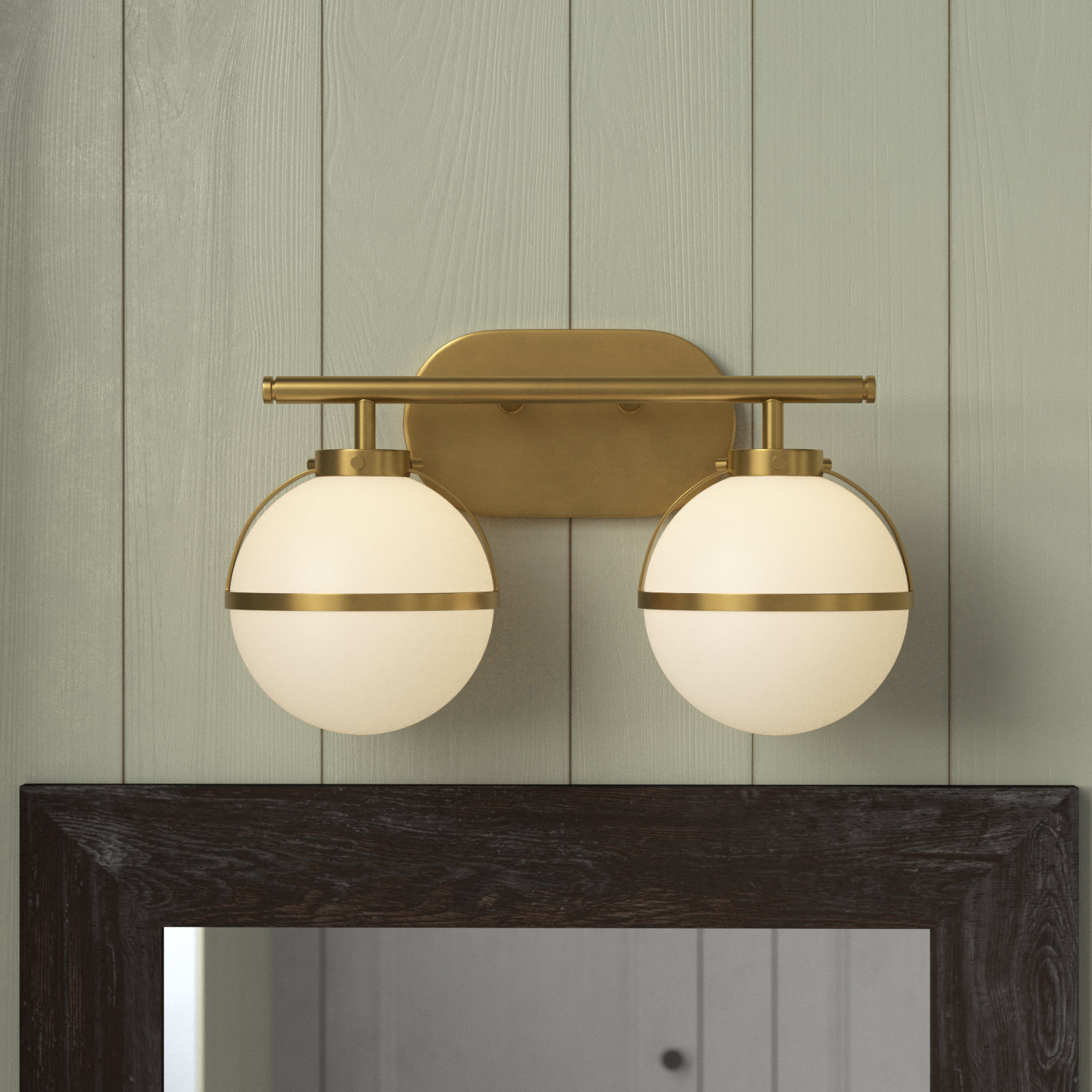 Adneta 2 Light Frosted Dimmable Vanity Light, Heritage Brass