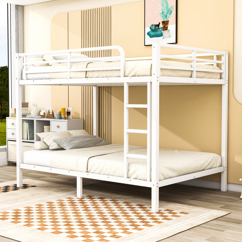 Full XL Over Full XL Metal Bunk Bed with Safety Features and Ladder