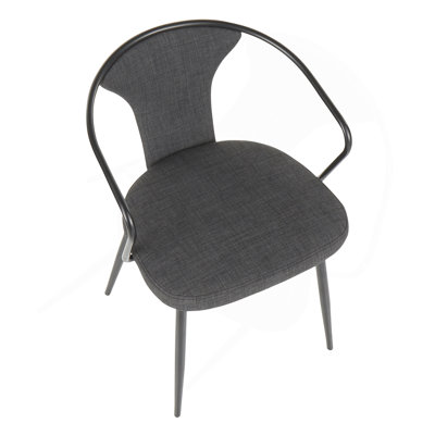Chaise rembourrée en métal noir et tissu gris foncé.