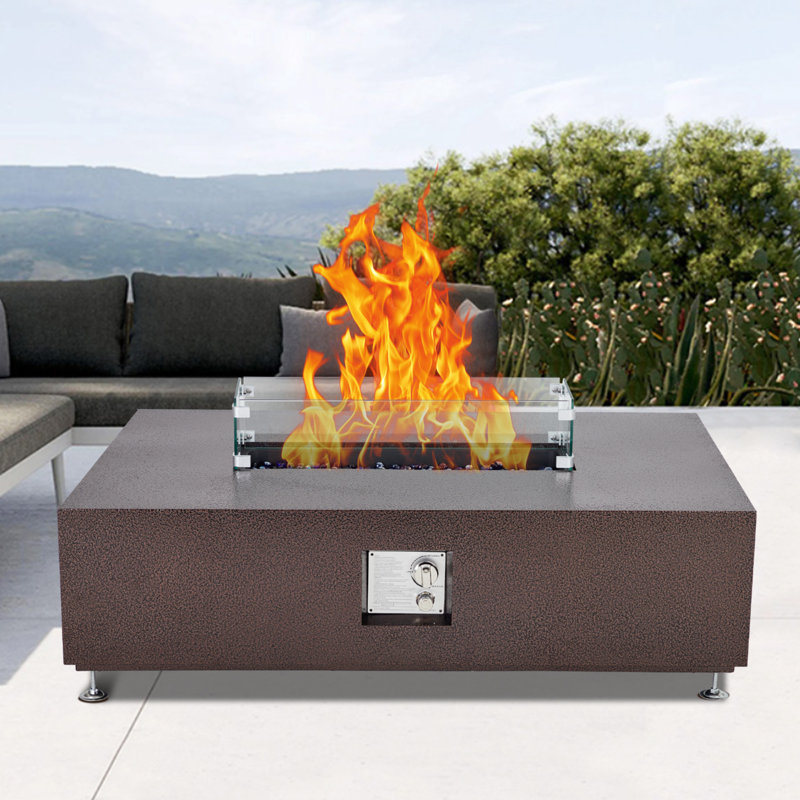 Foyer de table 48 po au gaz naturel / propane 4800 BTU avec pare-vent, perles de verre et housse de pluie, finition antirouille robuste