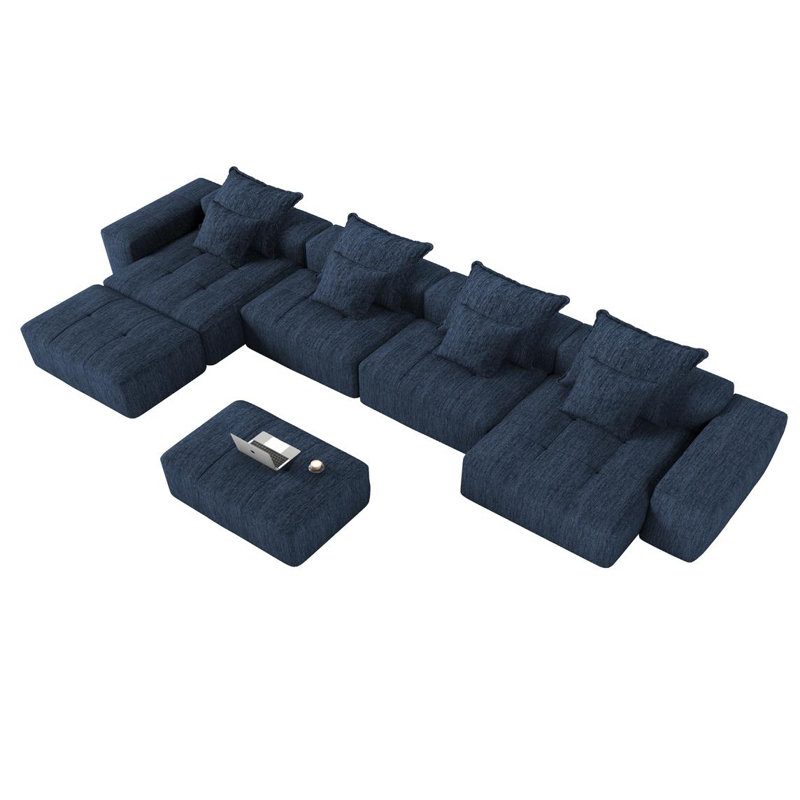 Modular Sectional Sofa with 2 Ottomans (Blue)