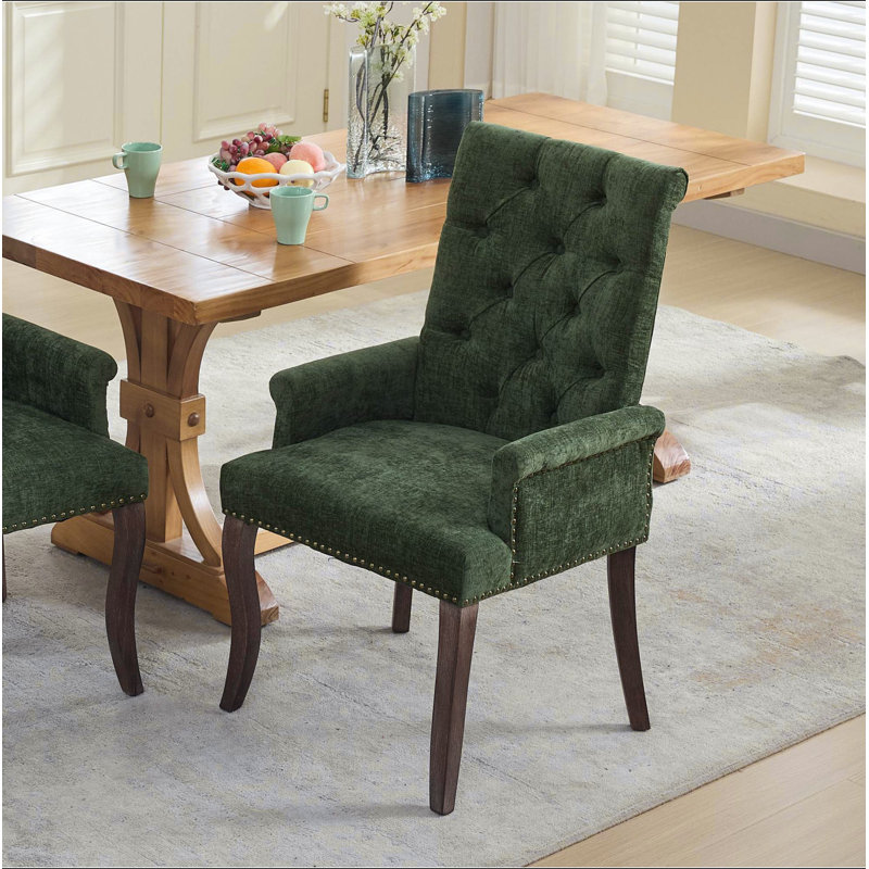 Chaise de salle à manger rembourrée en tissu de chenille, pieds courbés en bois massif, élégante chaise de salle à manger avec accoudoirs pour salle à manger club, paquet simple, SW1895OL