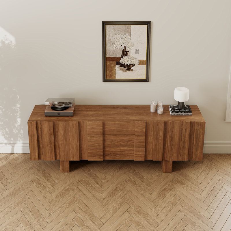 Meuble télé 71 po en bois, console multimédia brun foncé avec 3 tiroirs et 2 armoires, BROWN