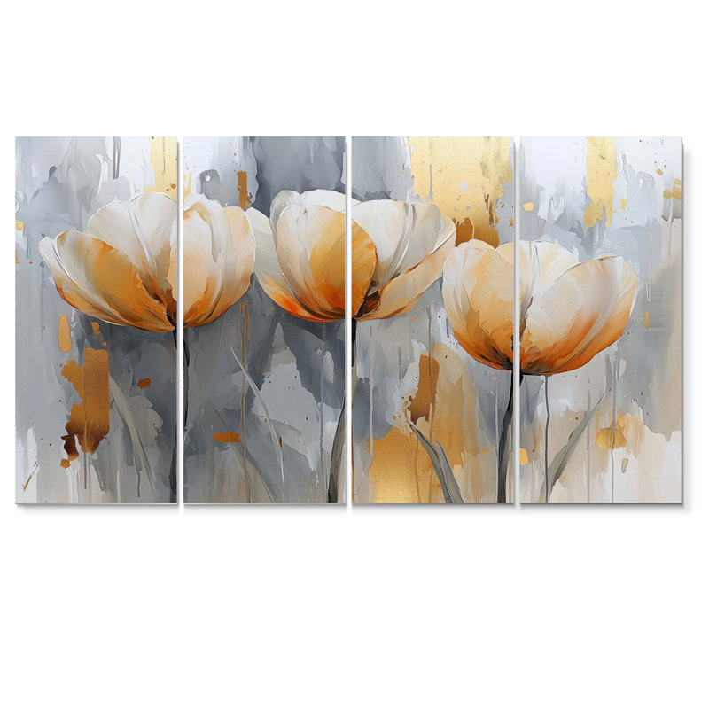 «Winter Hues Tulips Field Horizon I» - art mural tulipes - ensemble de 4 décorations murales traditionnelles