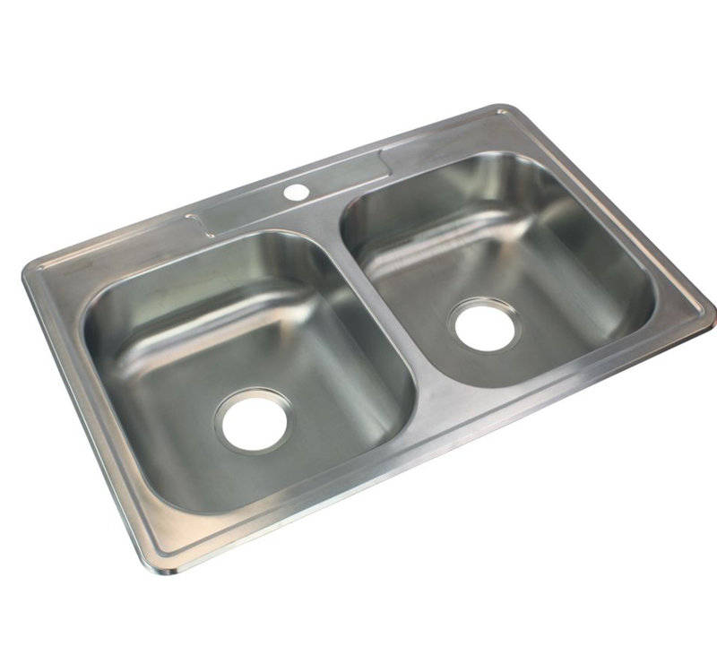 33 " L Drop-In Double Bowl Stainless Steel Kitchen Sink, 1-Hole
