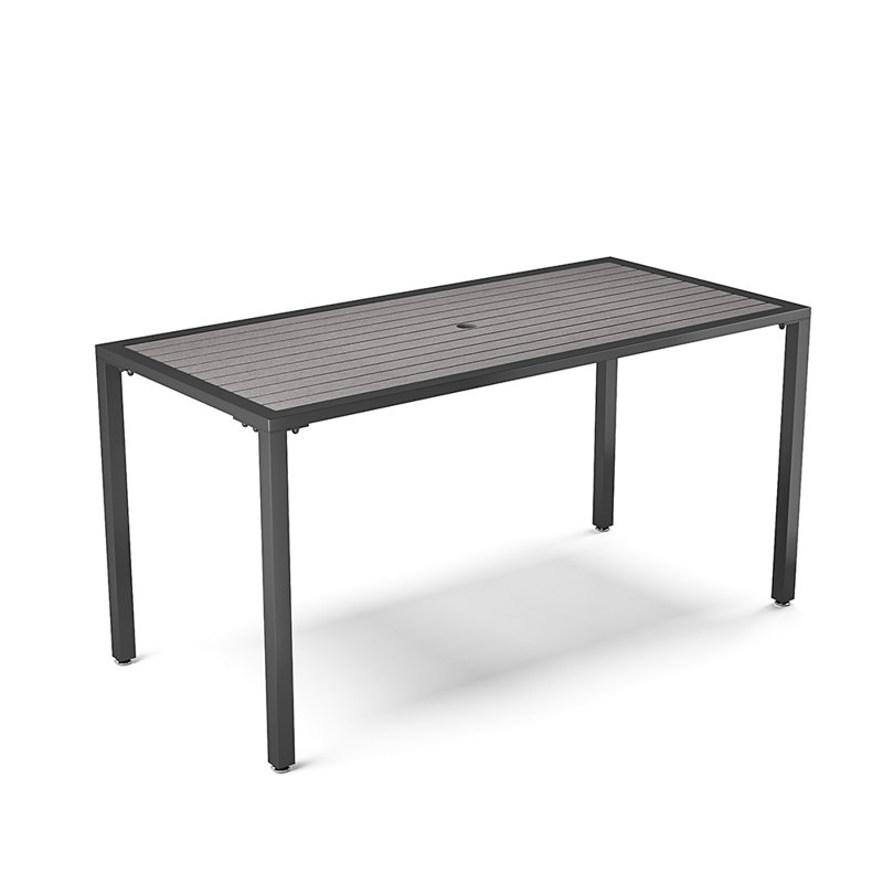 Bacup Rectangular Metal Outdoor Dining Table With Umbrella Hole , cm W cm D, Black, Grey, 72cm H x 70cm W x 150cmL