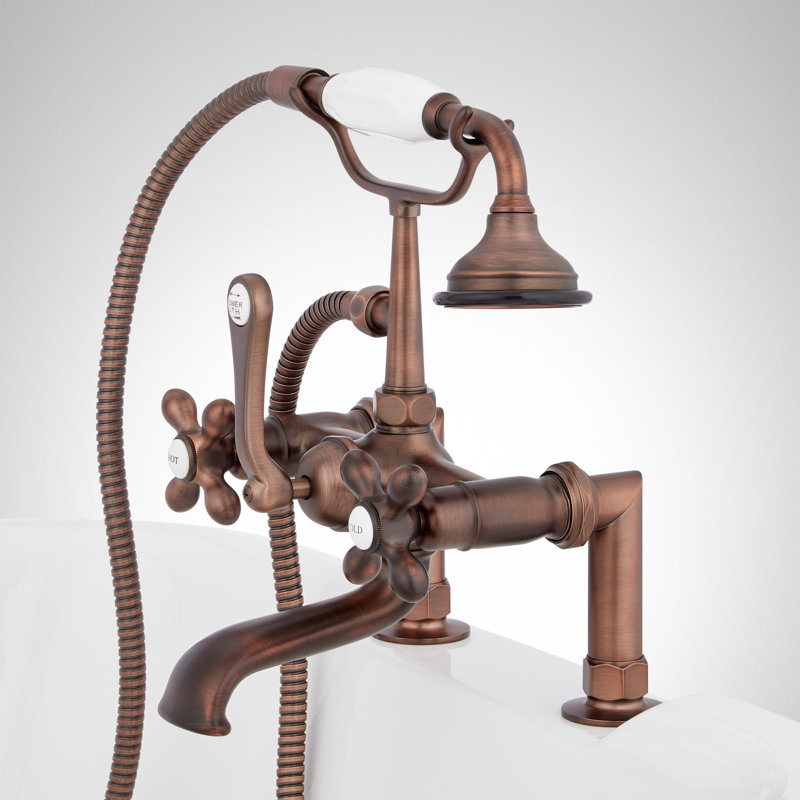 Robinet de baignoire romaine à fixation sur plateau avec poignées en croix de style téléphone, Bronze huilé