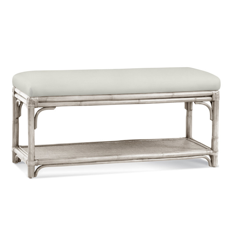 Summer Retreat Wicker Shelf Storage Bench, Antique Frost White, Ivory Crypton Performance; 0886-91