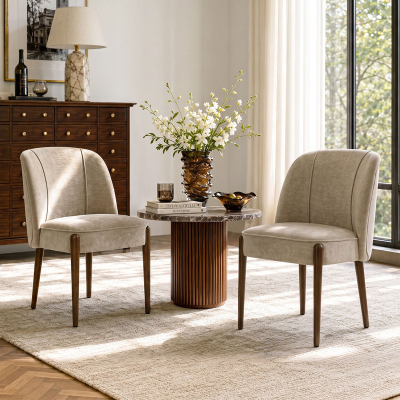 Fauteuils d'appoint avec assise large de 52 cm (20,5 po), revêtement en chenille et pieds en bois massif, Chenille avoine