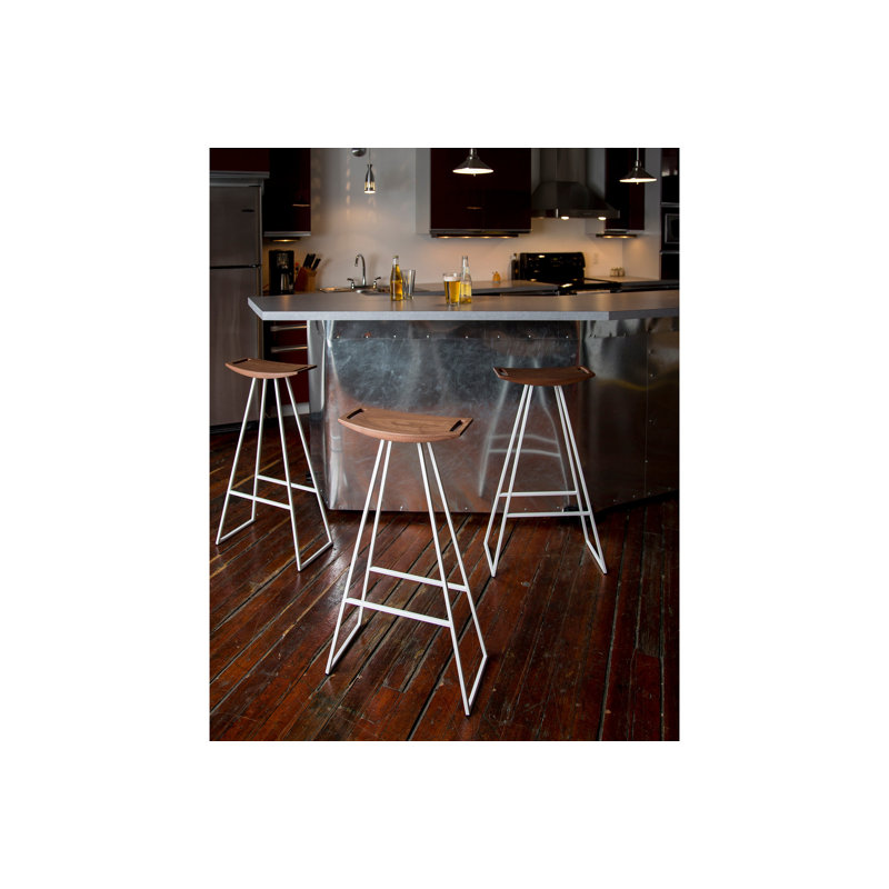 Robert Counter Stool with Metal Frame, White, Walnut, Bar Stool (30" Seat Height)