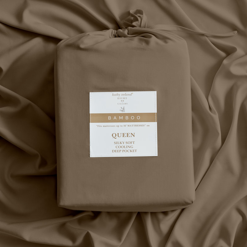 Kathy Ireland Bamboo Cooling 6 Piece Sheet Set with Deep Pockets, King sheet set with 6 additional pieces, Taupe