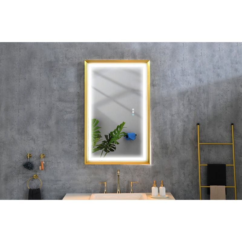 42 po L 24 po x H 24 po Miroir de salle de bain rectangulaire avec brouillard et lumières DEL réglables