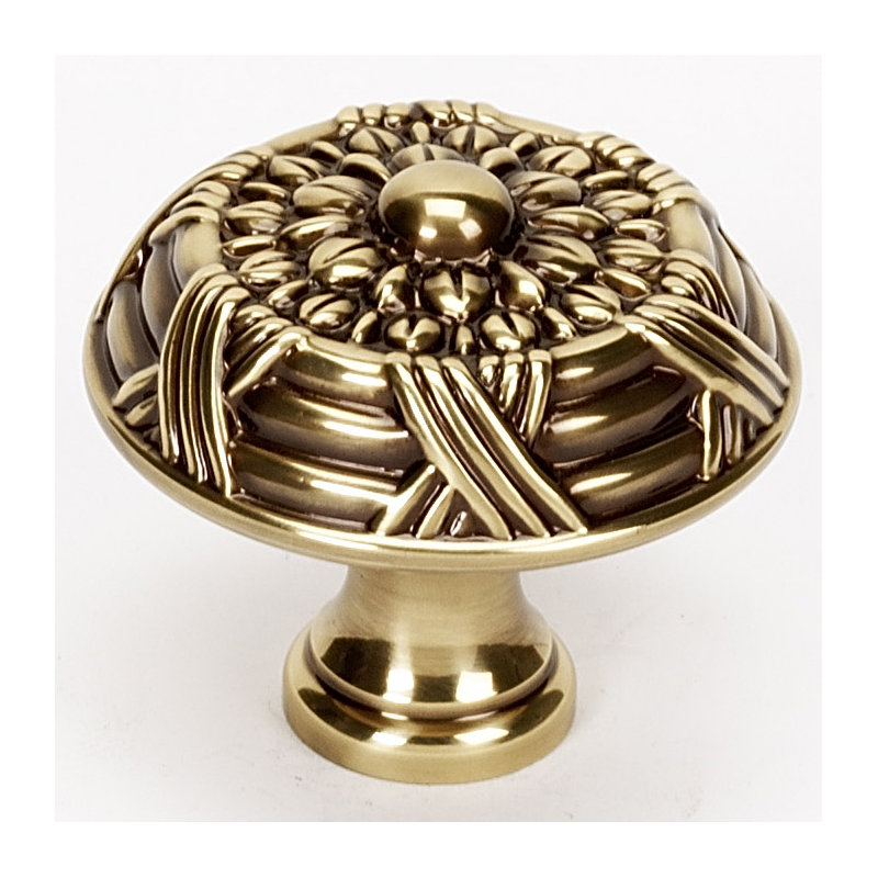 Ribbon and Reed Mushroom Knob, Polished Antique
