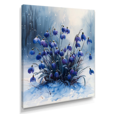 Mauve, blanc, neige enneigée, hiver, gouttes de neige, fleurs, salon d'art mural