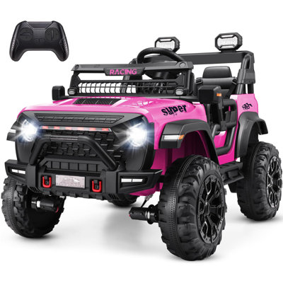 Voiture 4 x 4 roues motrices Alex / 2 roues motrices avec télécommande, vrai camion électrique 2 places pour enfants, moteur 4 x 100 W, phares à DEL, lecteur de musique, siège large 20, jouet à monter pour les tout-petits, rose