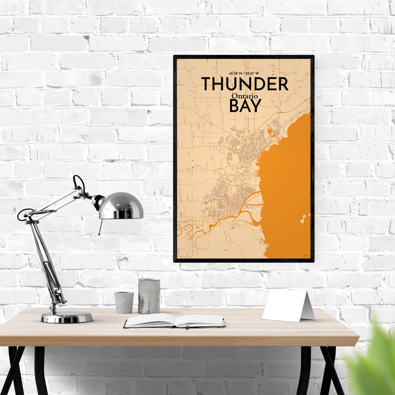 Thunder Bay City Map, impression, Orange / or pâle, H 36 po x l 24 po