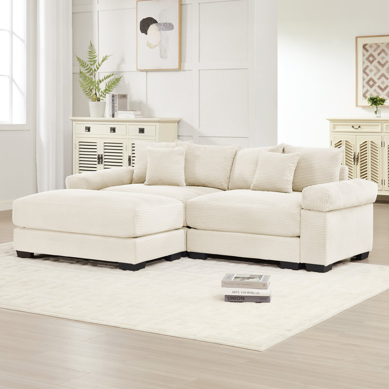 Canapé modulaire en L surdimensionné en forme de L 3 pièces 92 "en velours côtelé 3 pièces, Velours côtelé beige