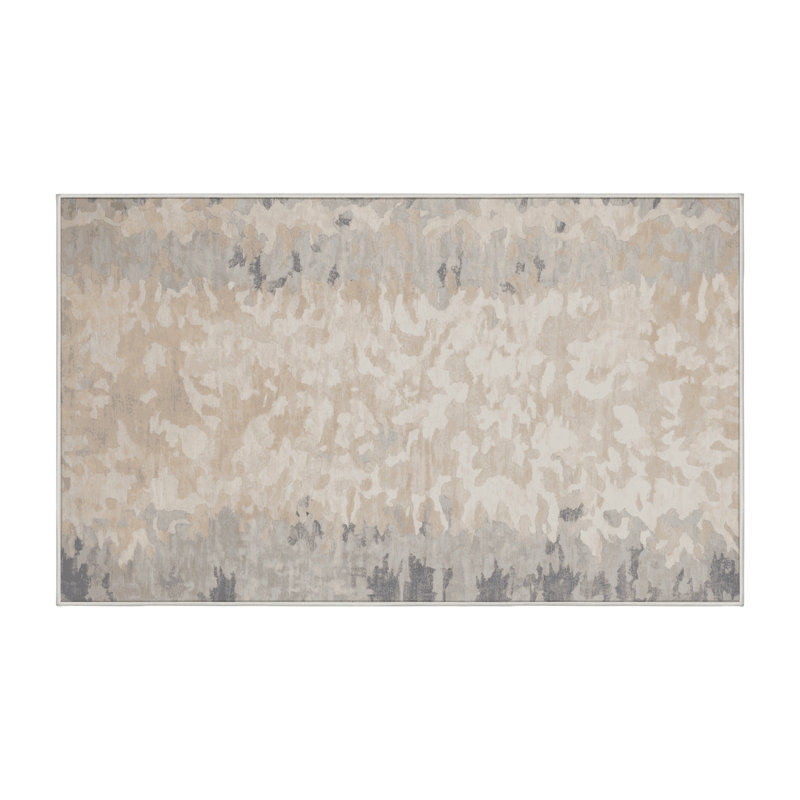 Machine Washable Beige Area Rug, Rectangle 4' x 6'