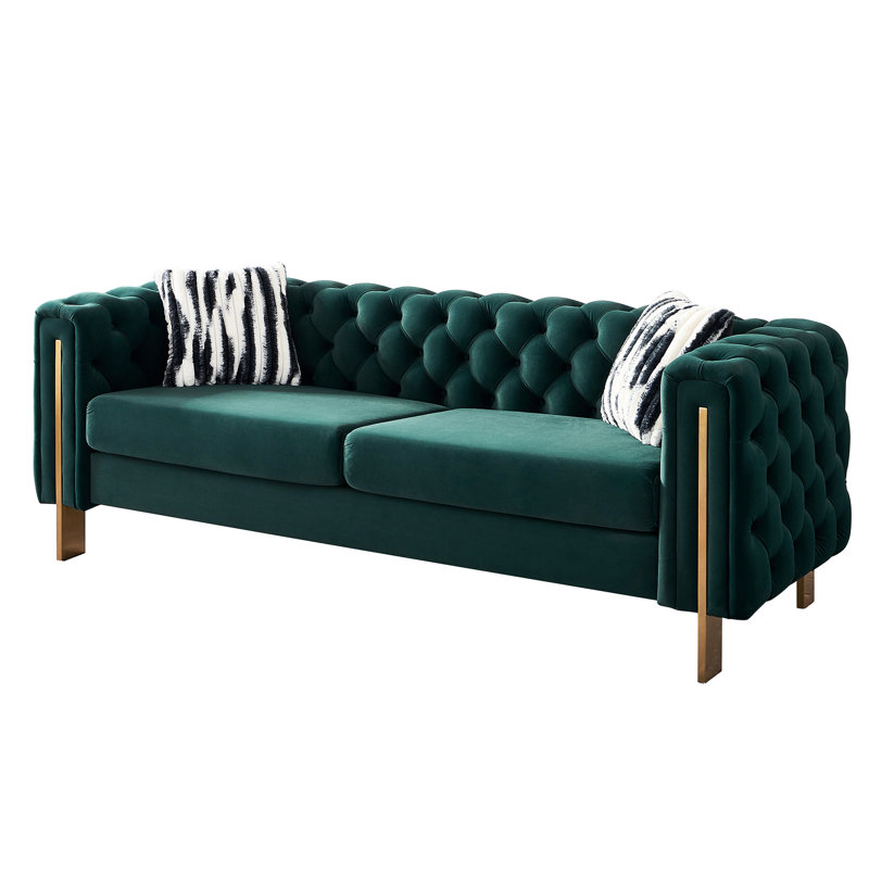 Velours po, l 84,25 po, avec pieds dorés et fabrication pour fiabilité, panneaux latéraux arrière l 84,25 po, tissu métallique