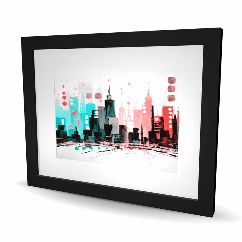 «Colorful City with Rose Gold Lines - Turquoise», reproduction encadrée