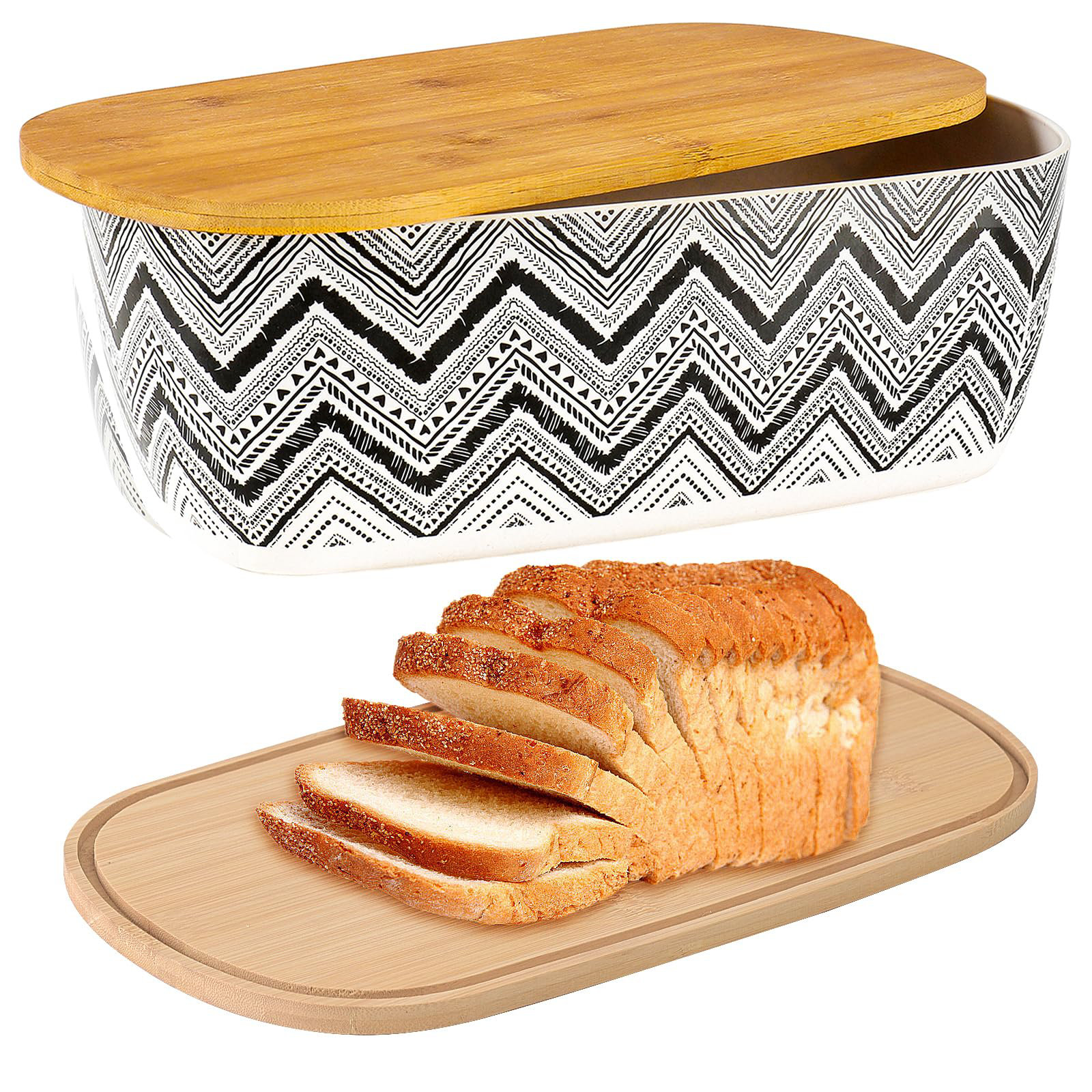 Bread Bin Black - Bread Box With Bamboo Lid As Chopping Board