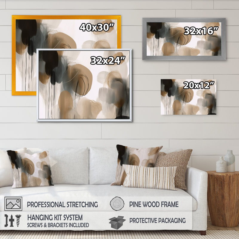 Peinture de formes abstraites II - Peinture abstraite, art mural, Cadre simple noir, H 16 po x l 32 po x P 1 po